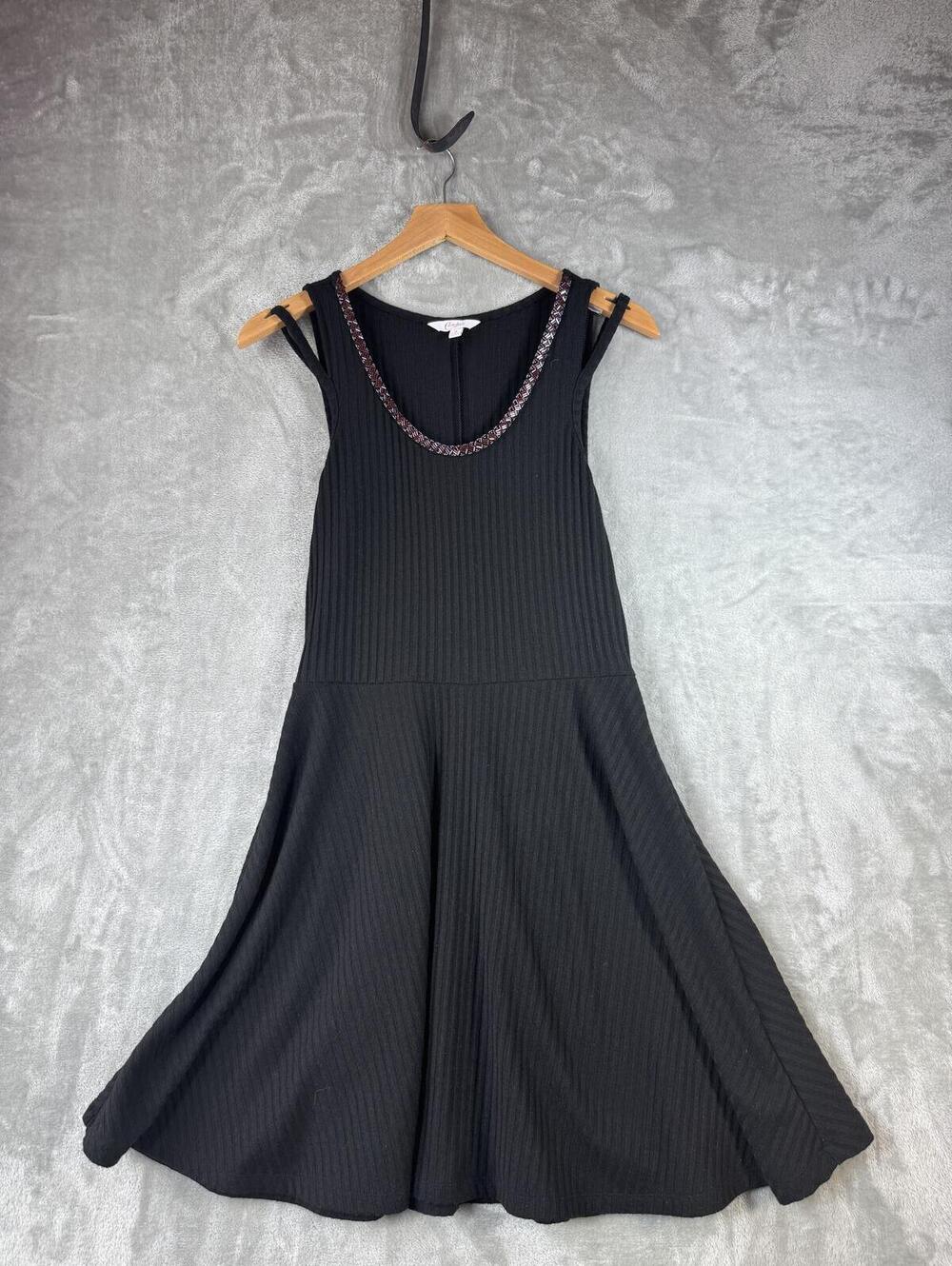 Candie's Black‎ Ribbed Fit and Flare Dress with Beaded Neckline SZ Med